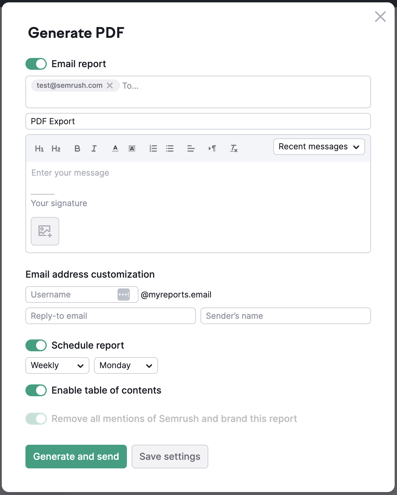 Sending a white-label report